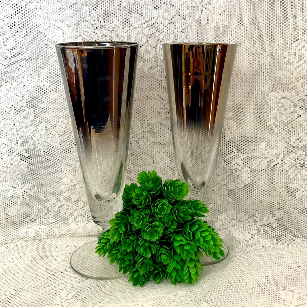 Vitreon silver fade footed pilsner glasses, set of two.